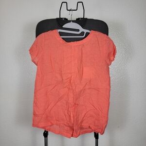 C&C California Orange Scoop Neck Short Sleeve Button Back‎ Linen Top size XS